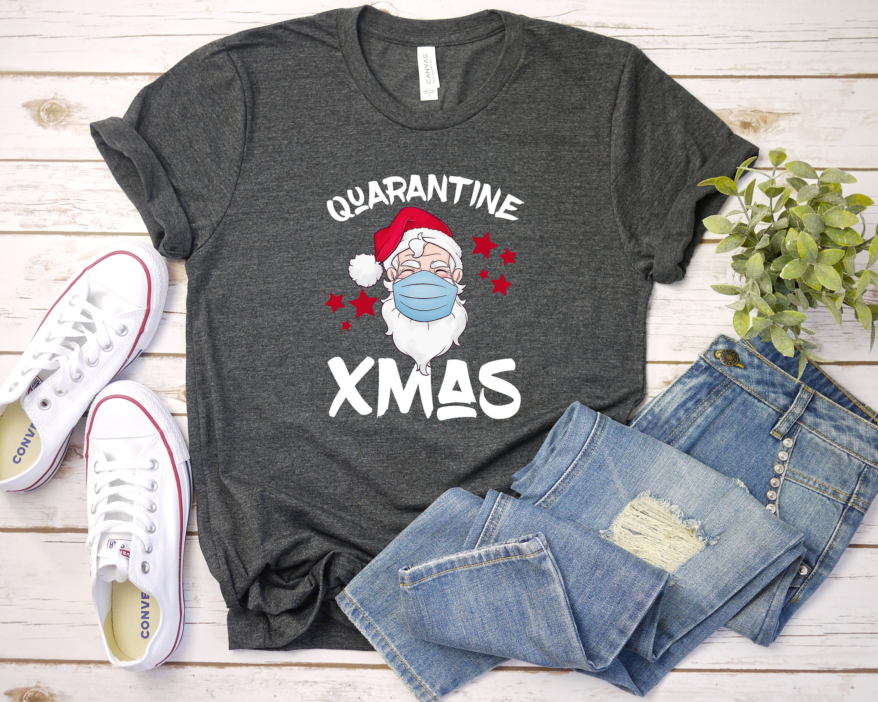 Quarantine X-mas T-Shirt, Ugly Christmas Shirt, Funny Santa Shirt, Funny Christmas Gift, Naughty Santa Shirt, Cute Christmas Pajamas