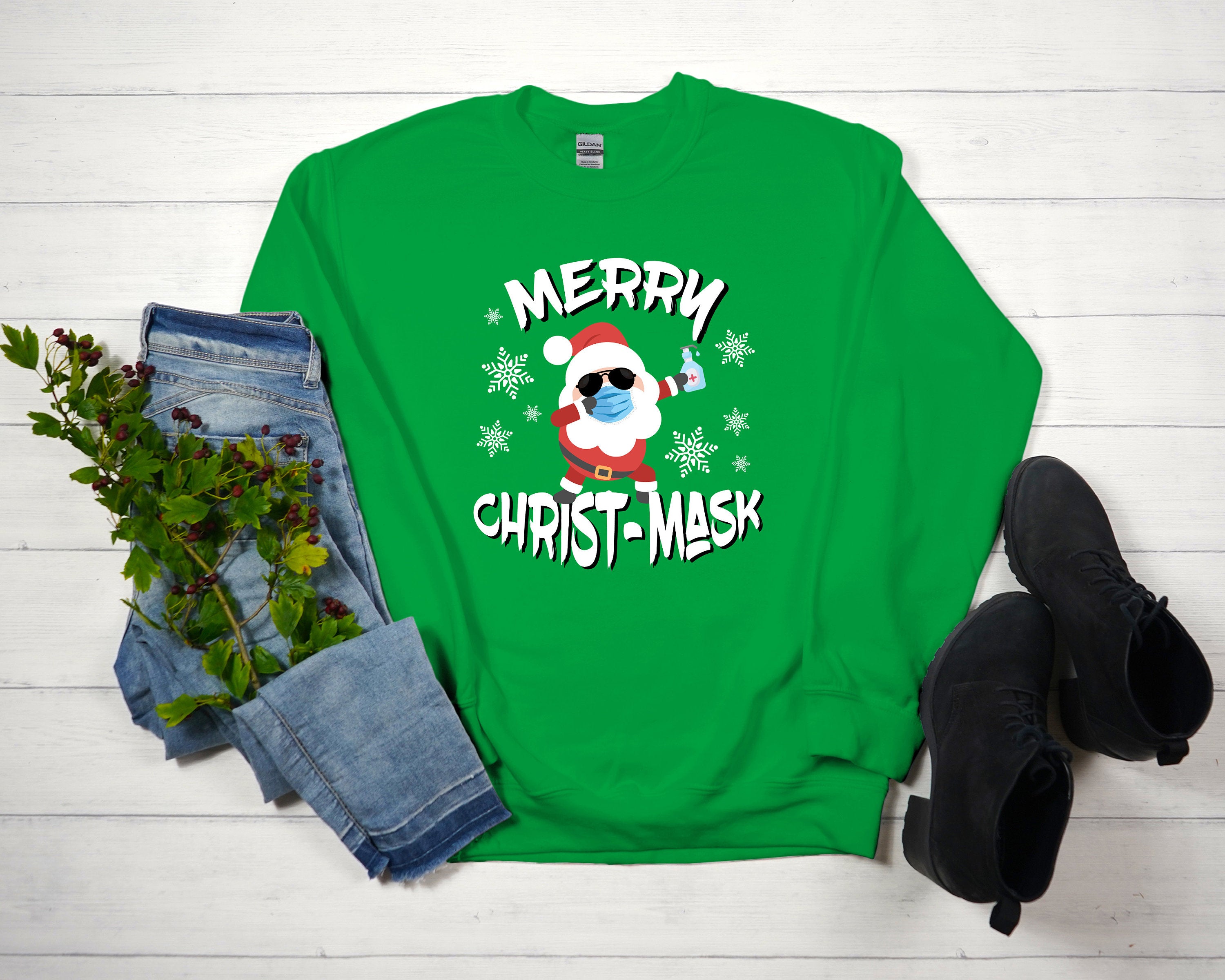 Merry Christ Mask Santa Sweatshirt Holiday Pajamas Quarantine