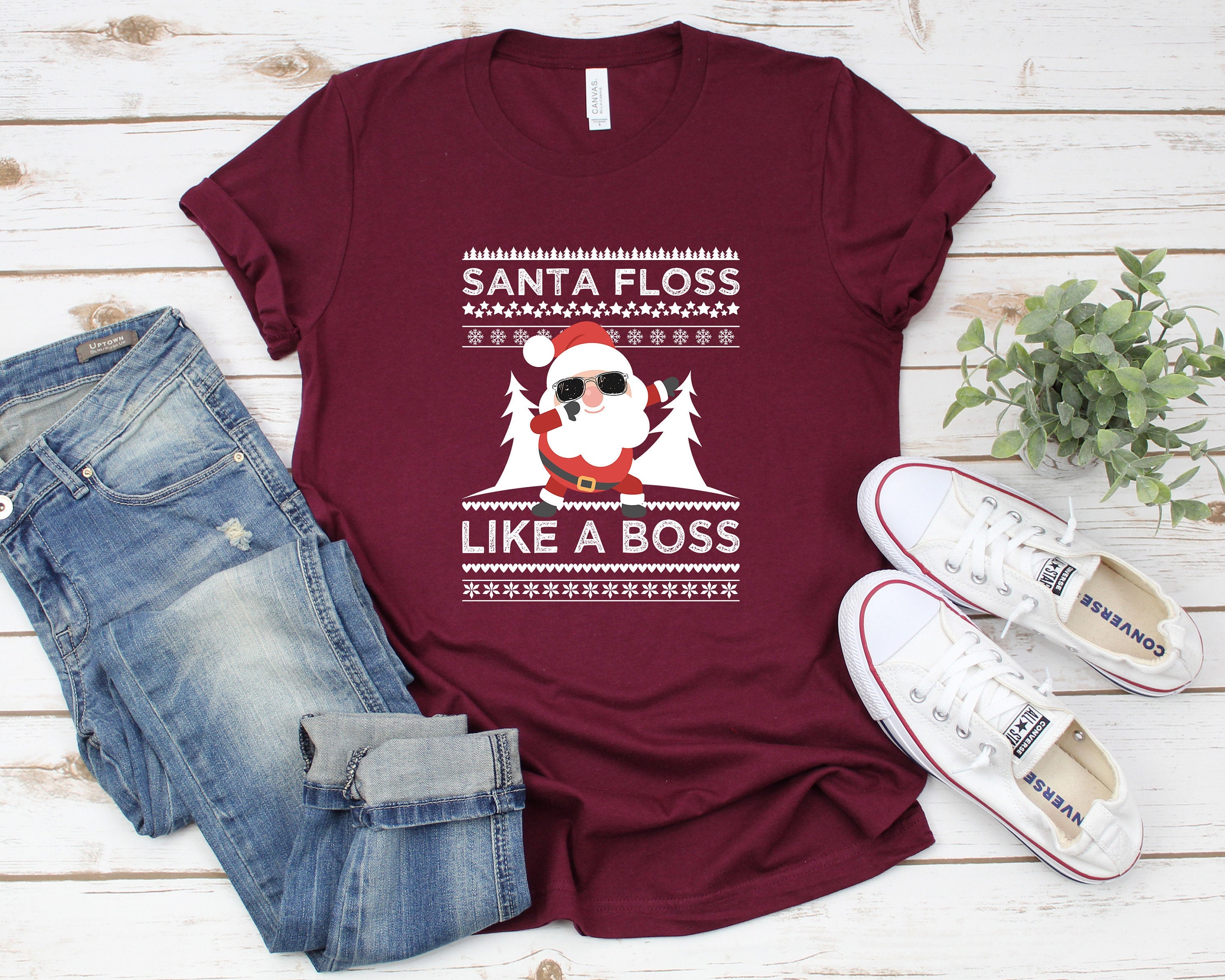 Santa Floss Like a Boss Shirt, Give Like Santa Love Like Jesus Christmas Shirt, Buffalo Plaid Rudolph, Family Christmas Shirts