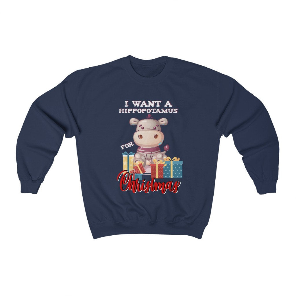 I Want Hippopotamus For Christmas Sweatshirt, Christmas With My Tribe, Funny Santa Shirt, Funny Christmas Gift, Naughty Santa Sweatshirt