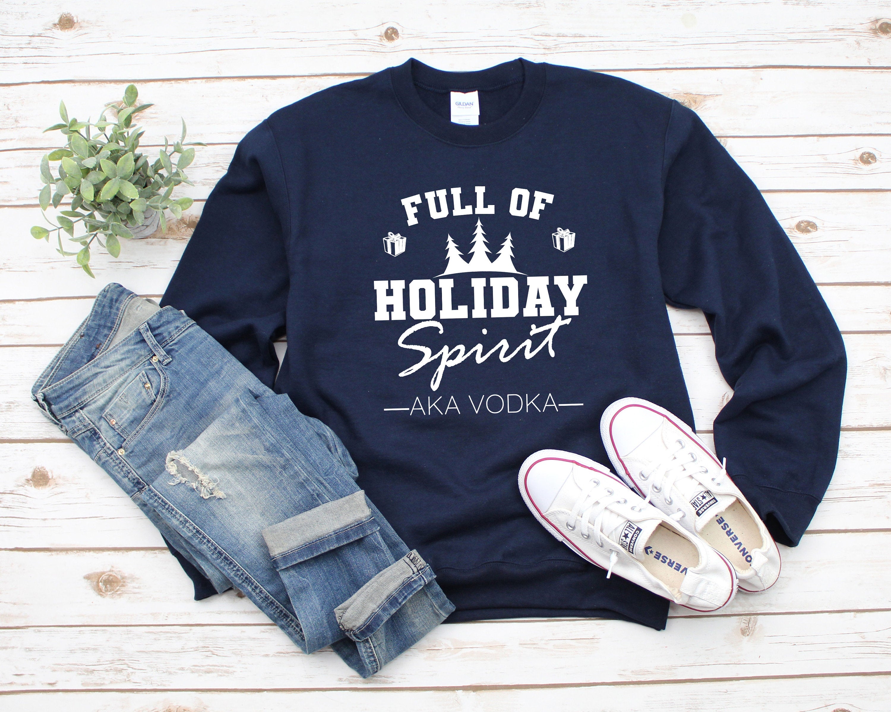 Full of Holiday Spirit Sweatshirt, Women's Christmas Sweater, Ugly Christmas Sweatshirt, Cute Christmas Vacation Sweater, Holiday Sweatshirt