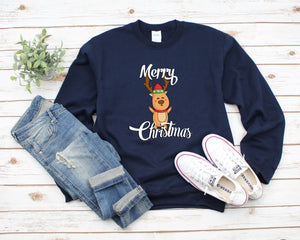 Merry Christmas Sweatshirt, Holiday Sweatshirt, Funny Ugly Christmas Sweatshirt, Deer Christmas Sweatshirt, Christmas Family Sweater