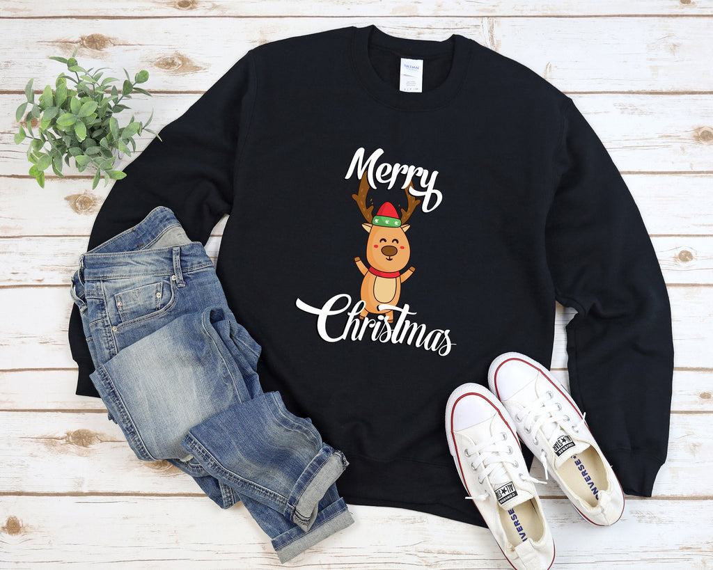 Merry Christmas Sweatshirt, Holiday Sweatshirt, Funny Ugly Christmas Sweatshirt, Deer Christmas Sweatshirt, Christmas Family Sweater