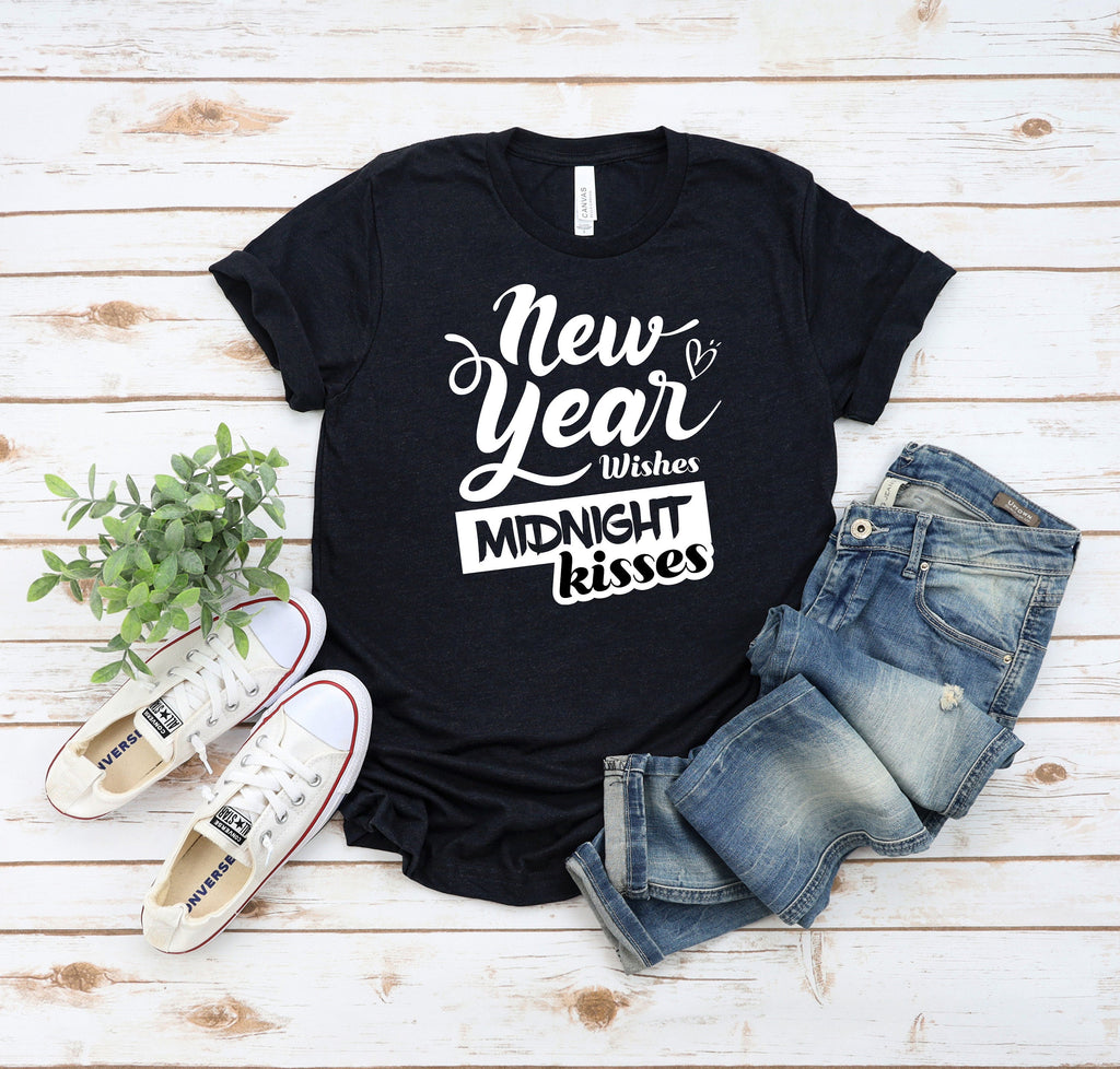 New Year Wishes Midnight Kisses Shirt, New Years Eve Shirts, Cute Holiday Shirts, Fun Gifts for Women, Fun Shirt Saying Shirt