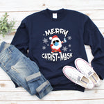 Merry Christ-Mask Santa Sweatshirt, Holiday Pajamas, Quarantine 2020 Group Christmas Sweater, Funny Matching Family Christmas Pajama Sweater