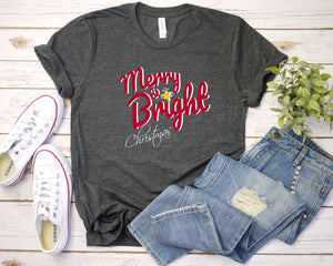 Merry and Bright Christmas T-shirt, Christmas Party T-shirt, Cozy Holiday Shirt, Holiday T-shirt, Colorful Christmas Shirt, Xmas T-hirt