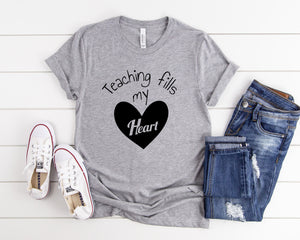 Teaching Fills my Heart Shirt, Cute Teacher shirts, Teacher Appreciation Shirt, Teacher gifts, Custom Teacher Shirt, Xmas Gift Idea