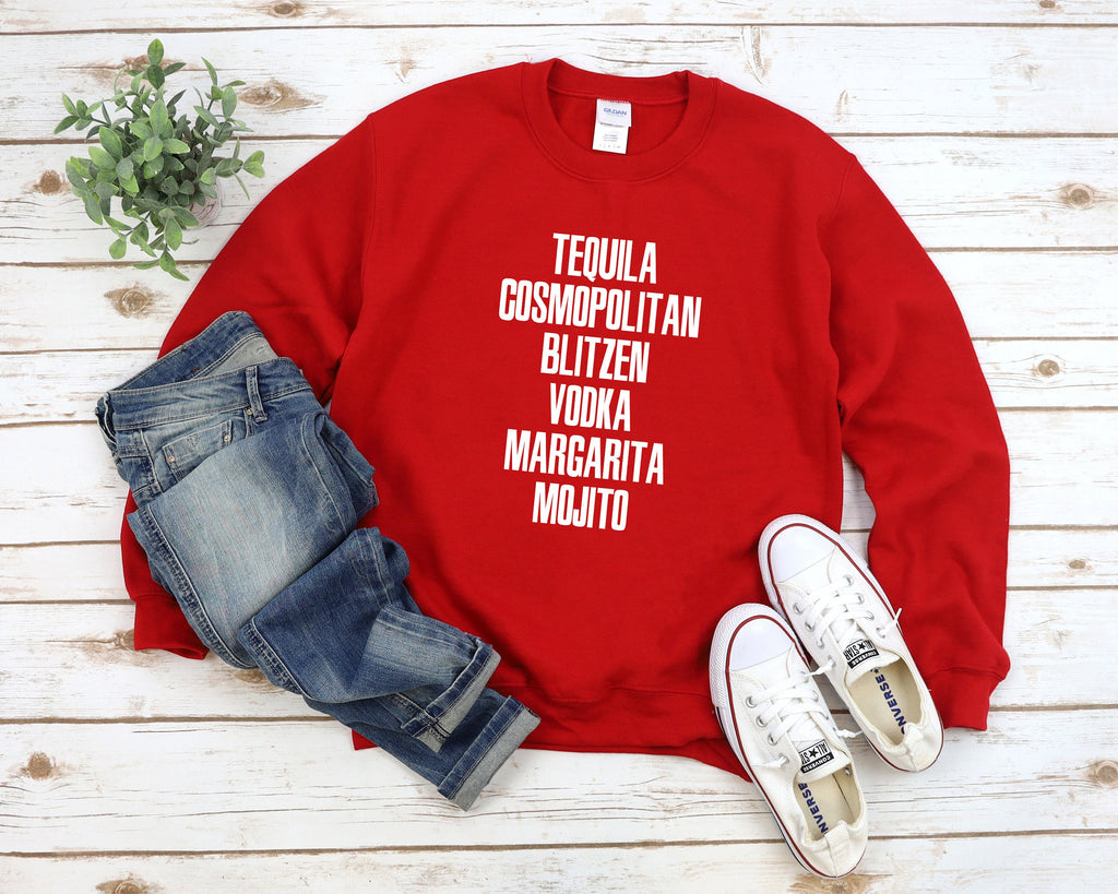 Tequila Cosmo Blitzen Vodka Margarita Mojito Sweatshirt, Drinking Christmas Sweater, Funny Christmas Sweater, Holiday Party Funny Sweater