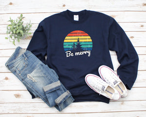 Be Merry Christmas Sweatshirt, Christmas Sweater, Cozy Holiday Sweatshirt, Holiday Sweater, Colorful Sweatshirt, Ugly Christmas Sweatshirts