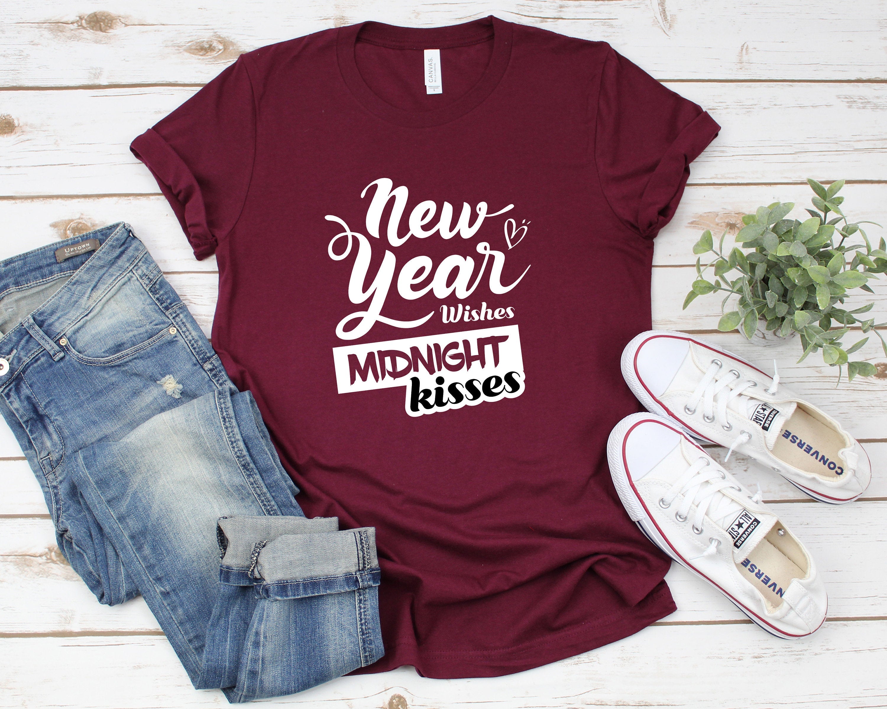 New Year Wishes Midnight Kisses Shirt, New Years Eve Shirts, Cute Holiday Shirts, Fun Gifts for Women, Fun Shirt Saying Shirt