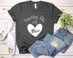 Teaching Fills my Heart Shirt, Cute Teacher shirts, Teacher Appreciation Shirt, Teacher gifts, Custom Teacher Shirt, Xmas Gift Idea