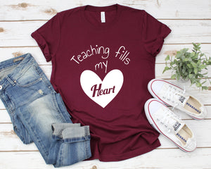 Teaching Fills my Heart Shirt, Cute Teacher shirts, Teacher Appreciation Shirt, Teacher gifts, Custom Teacher Shirt, Xmas Gift Idea