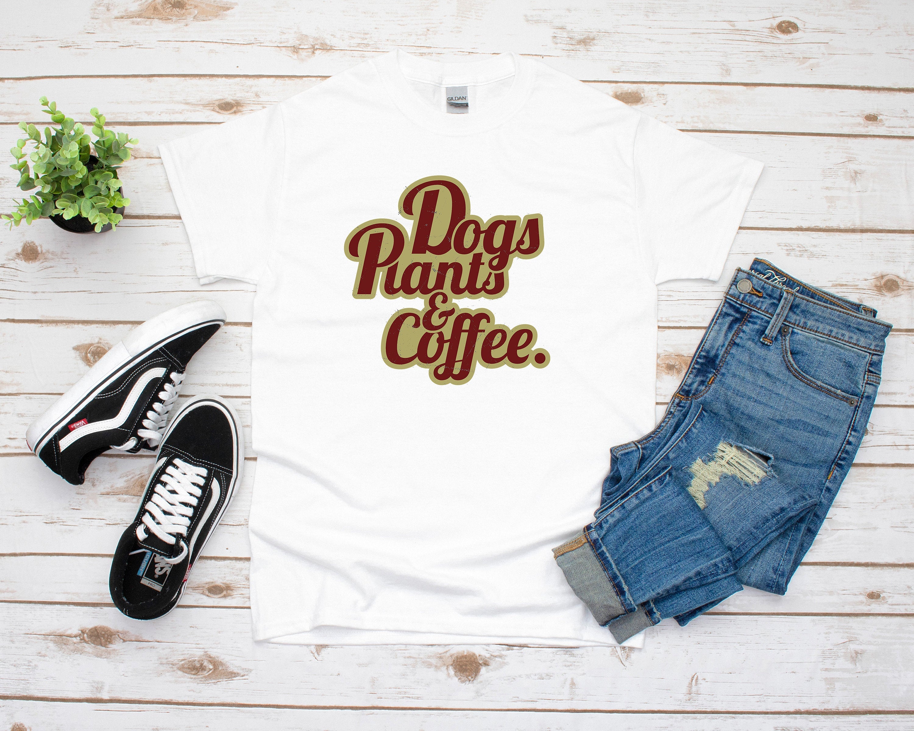 Dogs Plants and Coffee Shirt, Plant Lover shirt, Womens Gardener Nature Shirt, Earth Day Shirt, Dog Lover Shirt, Coffee Lover Shirt