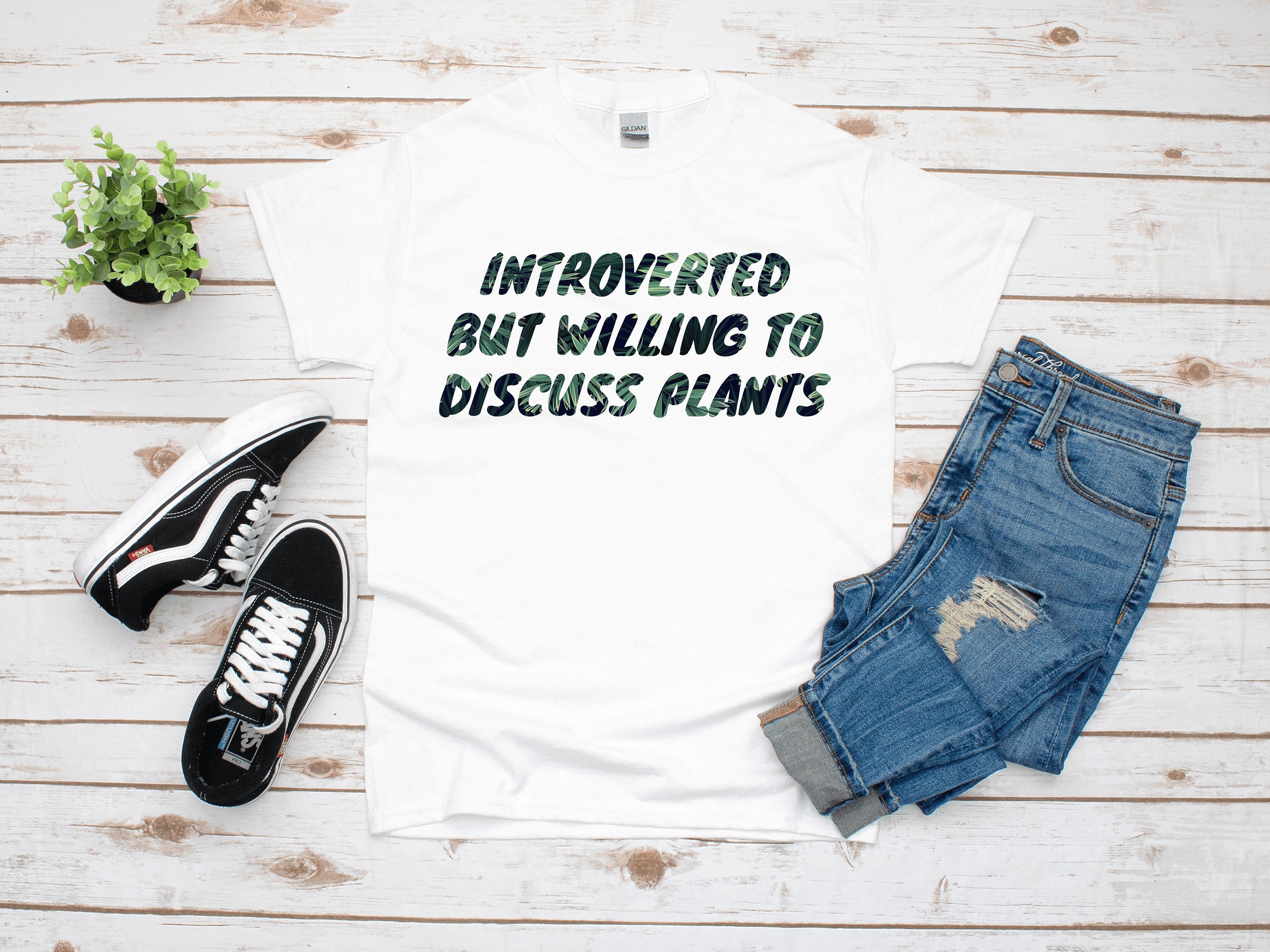 Plants Shirt, Houseplant T Shirt, Introverted But Willing To Discuss Plants Tee, Gardening Shirt, Funny Plant Shirt Gift for Men & Women