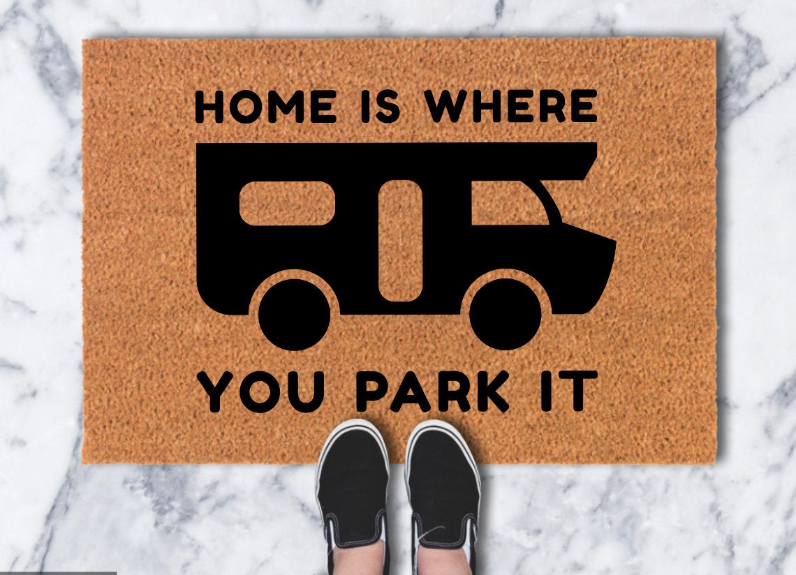 Home is where you Park It Mat, Funny Door Mat, Funny Gift, Home Doormat, House Warming, Closing Gift, Door Rug, Welcome Door Mat, Home Decor