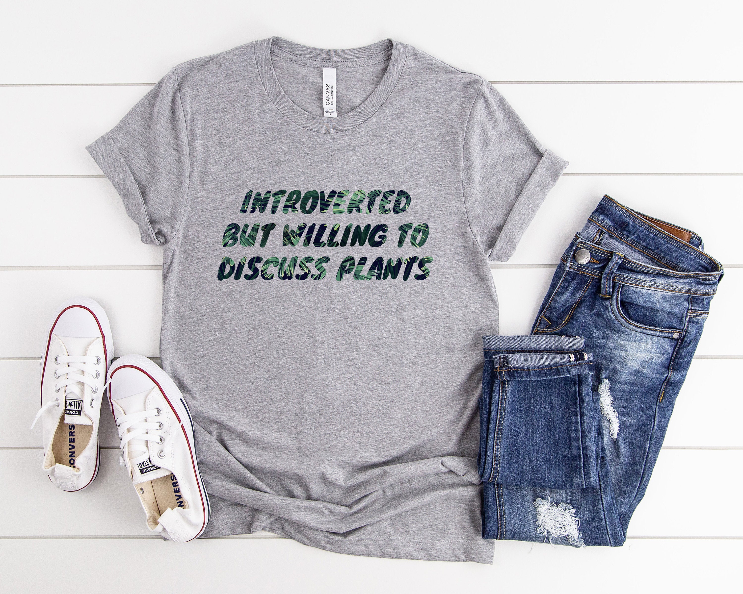 Plants Shirt, Houseplant T Shirt, Introverted But Willing To Discuss Plants Tee, Gardening Shirt, Funny Plant Shirt Gift for Men & Women